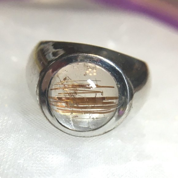 Rutilated Quartz .925 Silver Ring Natural Gemstone Size 5 - Picture 3 of 16